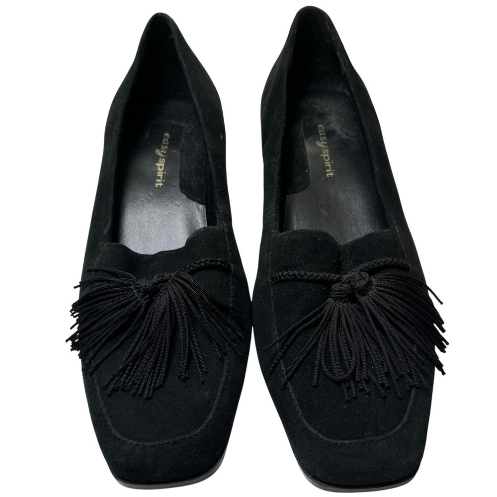 Classic Black Suede Fringe‎ Loafer Block Heel Easy Spirit 7M